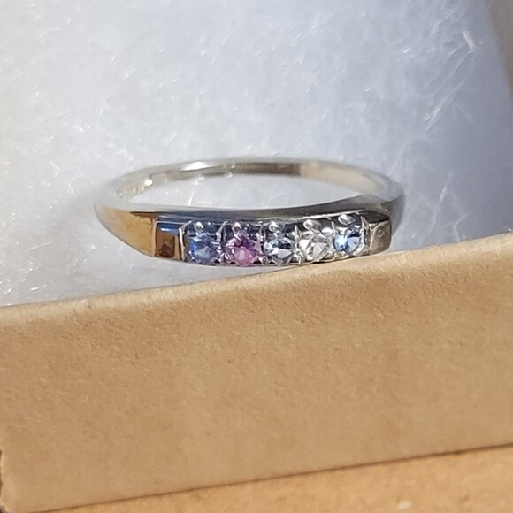 14k Topaz Wedding Band White Gold 5 Stone MultiColor Anniversary or Mothers Ring - Picture 6 of 14